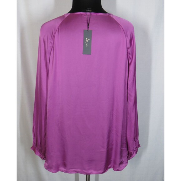 La Joie Violet Satin Button Up Long Sleeve Blouse Plus Size 3X - Picture 8 of 15